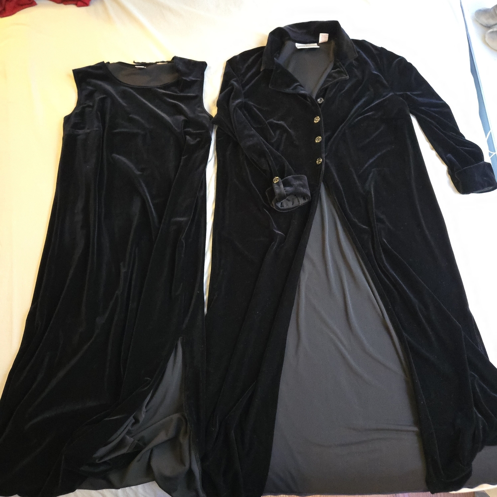 Anna Maxwell Elegant Black Velvet Dress & Overcoat Set Evening Party Winter